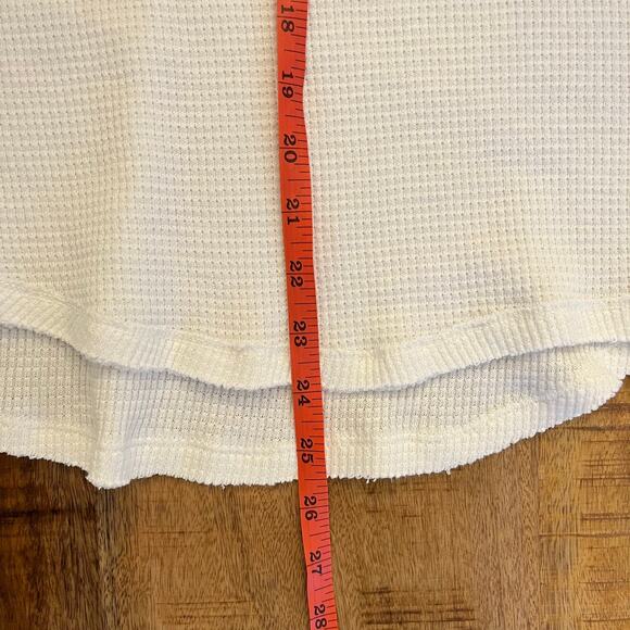We the Free Blossom Thermal Top Size XS Ivory Patchwork Sleeve Boho Waffle Knit - Picture 10 of 12
